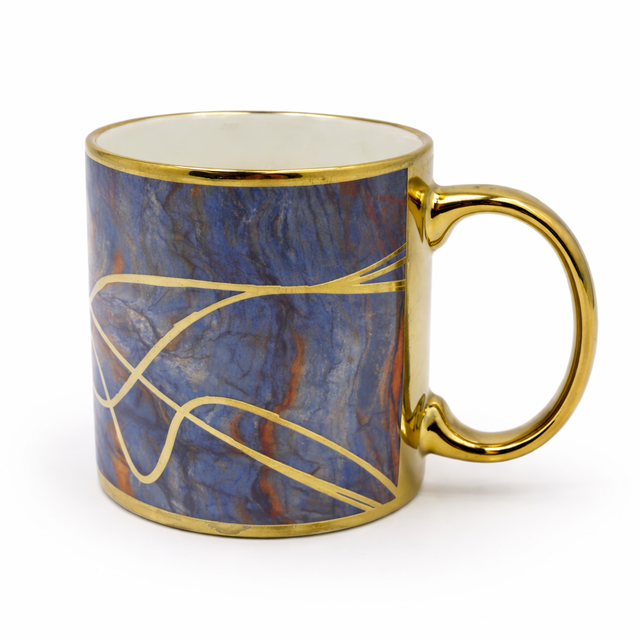 Cuire Deep Blue and Golden Veins Design Ceramic Coffee Mug | Mug for Him & Her | Perfect for Gifting | 340ml (Set of 1)