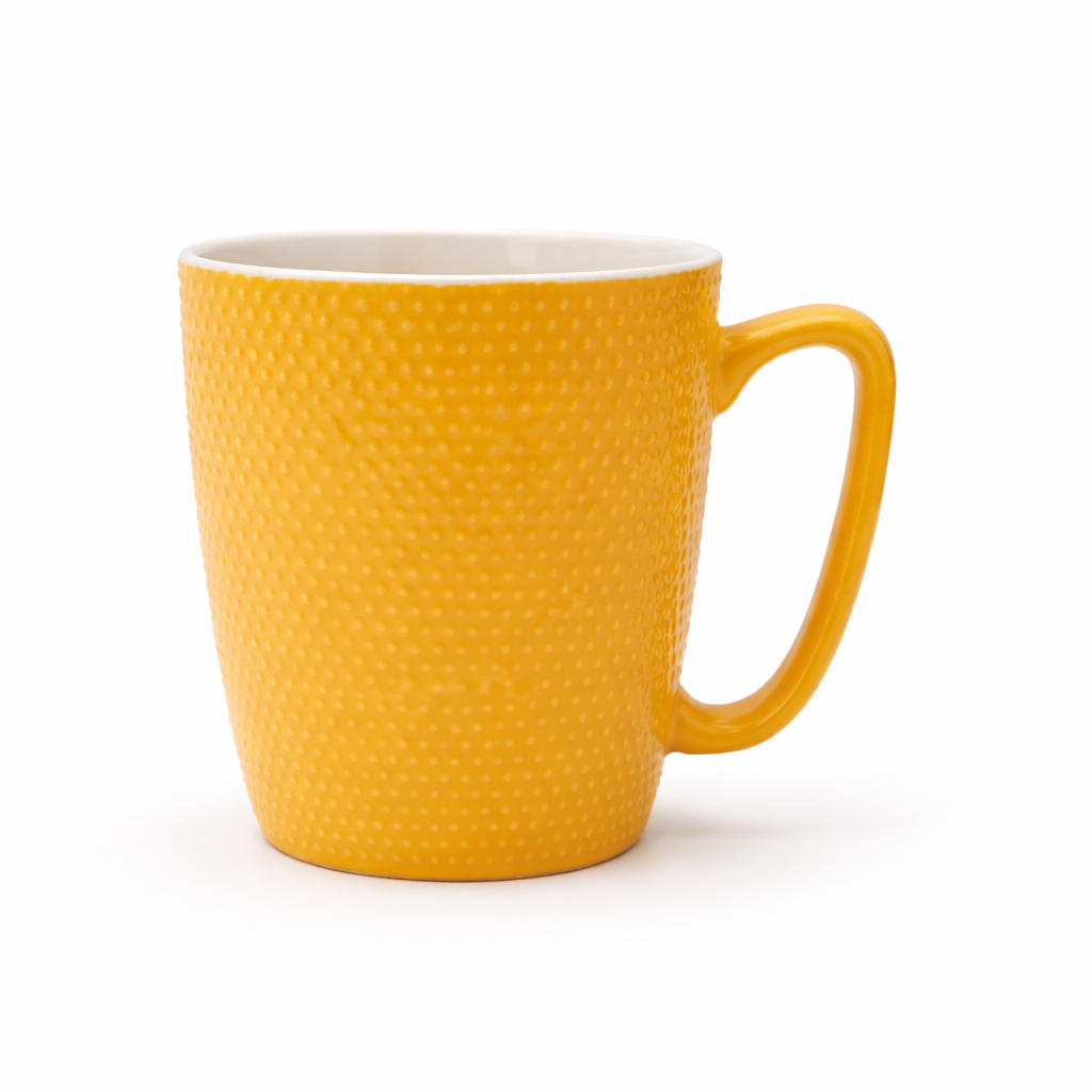 Cuire Dotted Yellow Ceramic Coffee Mug | Mug for Him & Her | Perfect for Gifting | 470ml (Set of 1)