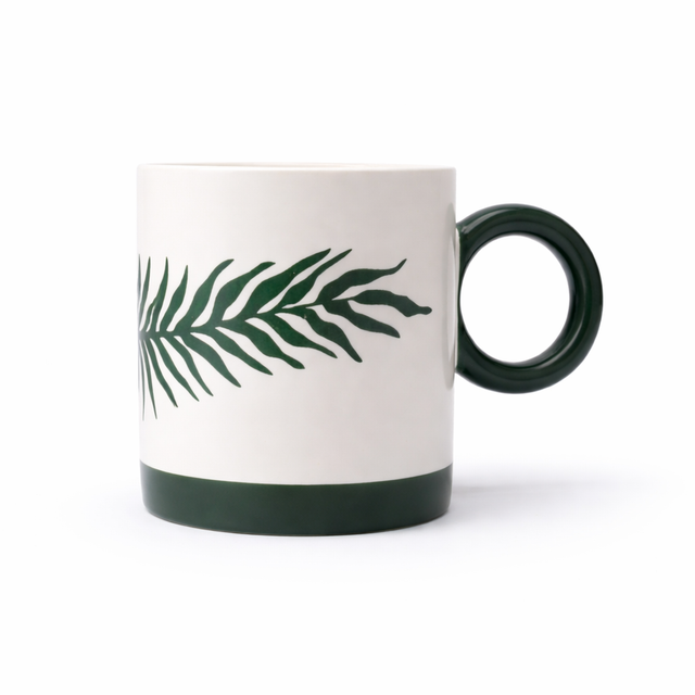 Cuire Green Fern Ceramic Coffee Mug | Mug for Him & Her | Perfect for Gifting | 370ml (Set of 1)