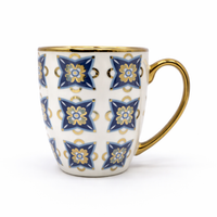 Cuire Blue and Golden Pattern Premium Coffee Mug | Mug for Him & Her | Perfect for Gifting | 370ml (Set of 1)
