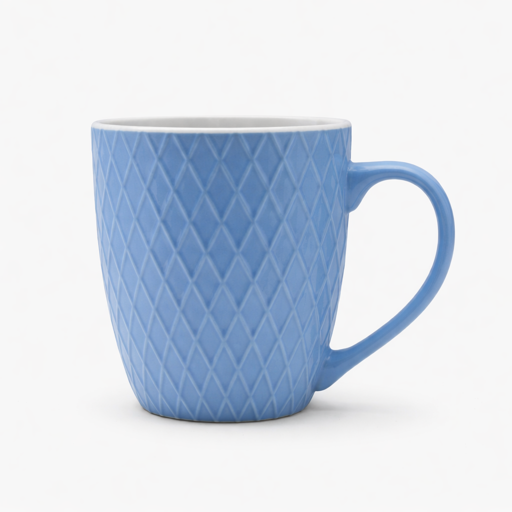 Cuire Diamond Pattern Blue Ceramic Coffee Mug | Mug for Him & Her | Perfect for Gifting | 400ml (Set of 1)