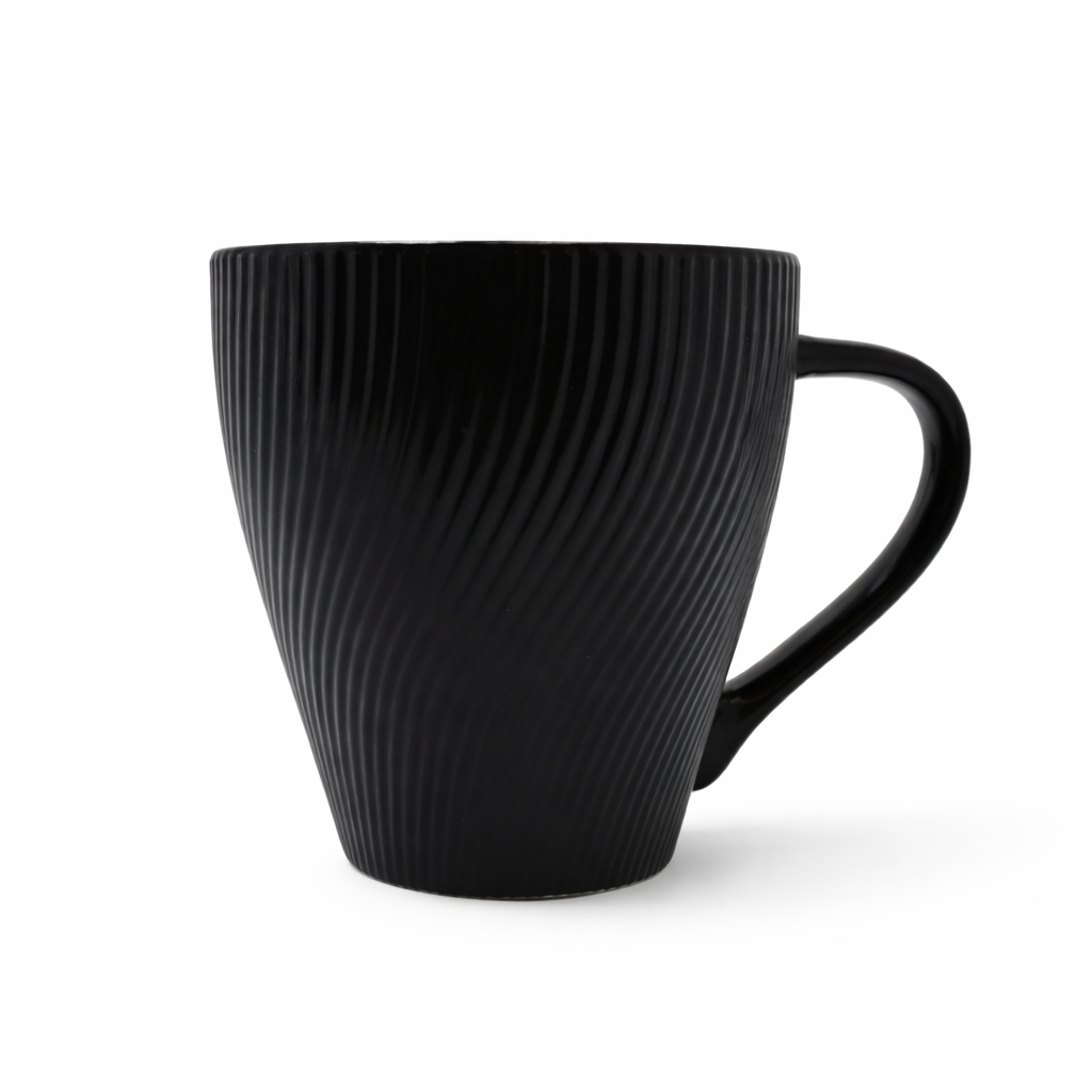 Cuire Black Ribbed Ceramic Coffee Mug | Mug for Him & Her | Perfect for Gifting | 360ml (Set of 1)