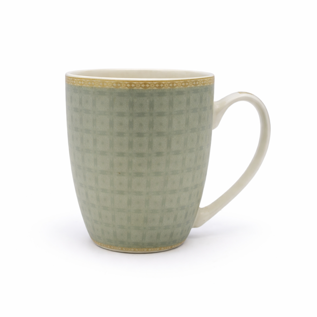 Cuire Green Geometric Pattern Ceramic Coffee Mug | Mug for Him & Her | Perfect for Gifting | 370ml (Set of 1)