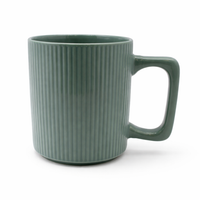 Cuire Ribbed Sage Green Ceramic Coffee Mug | Mug for Him & Her | Perfect for Gifting | 380ml (Set of 1)