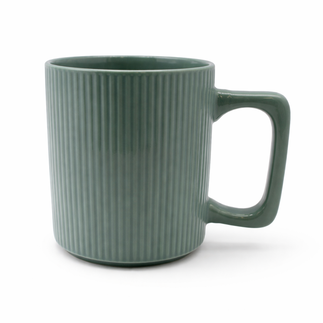 Cuire Ribbed Sage Green Ceramic Coffee Mug | Mug for Him & Her | Perfect for Gifting | 380ml (Set of 1)