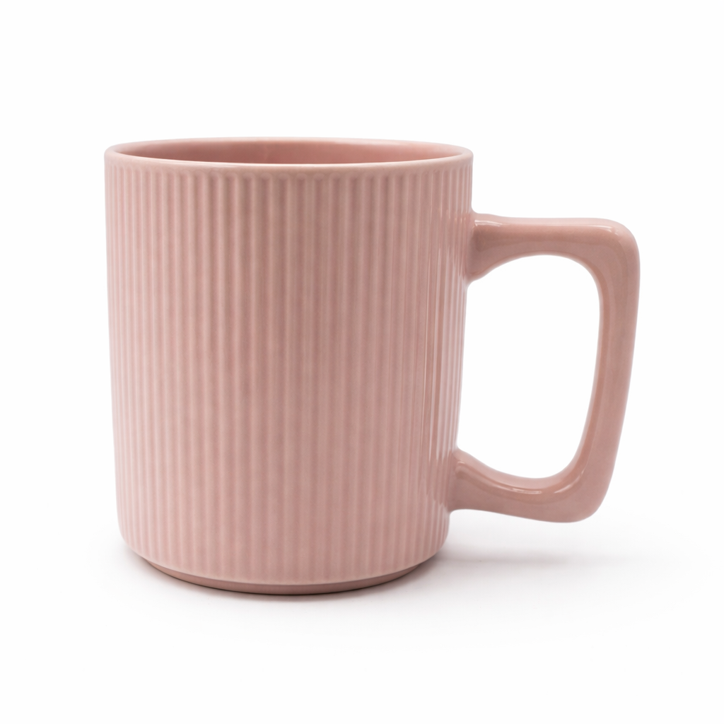 Cuire Ribbed Pink Ceramic Coffee Mug | Mug for Him & Her | Perfect for Gifting | 380ml (Set of 1)