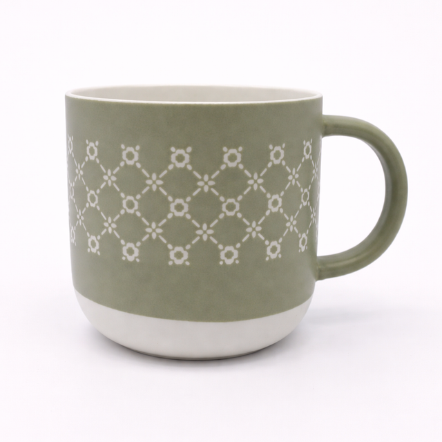 Cuire Olive Green Floral Ceramic Coffee Mug | Mug for Him & Her | Perfect for Gifting | 365ml (Set of 1)
