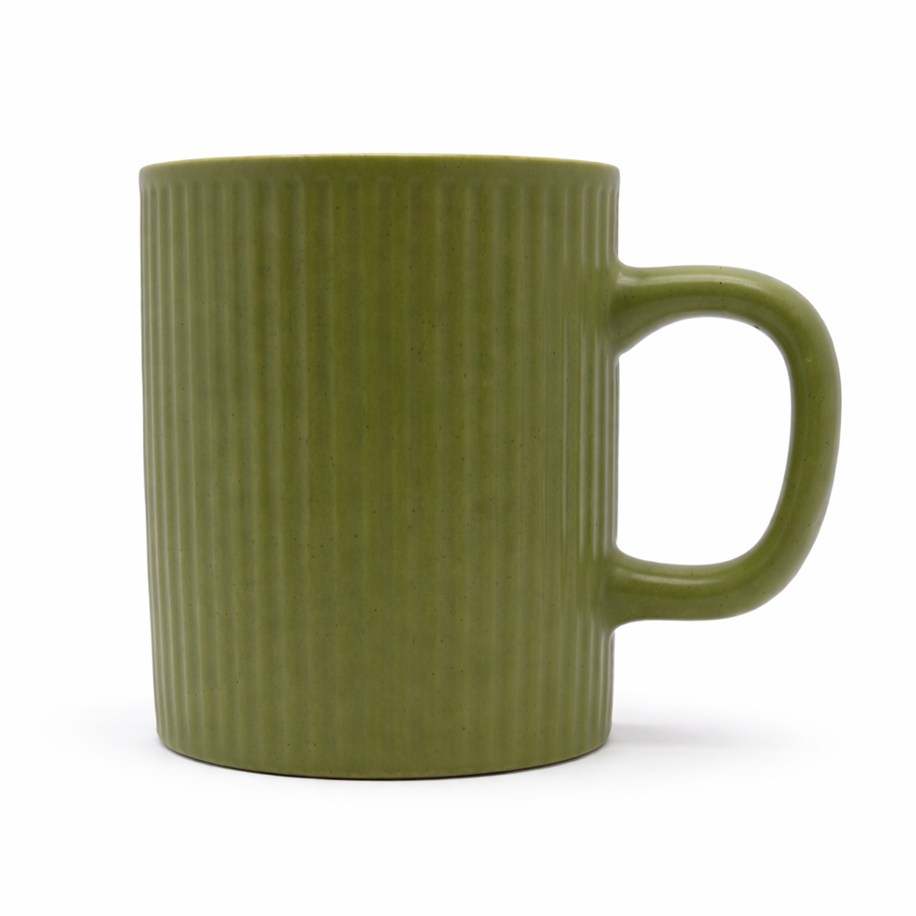 Cuire Ribbed Sage Green Ceramic Coffee Mug | Mug for Him & Her | Perfect for Gifting | 360ml (Set of 1)
