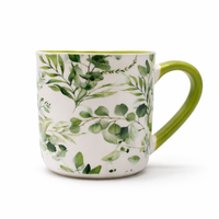 Cuire Green Floral Ceramic Coffee Mug | Mug for Him & Her | Perfect for Gifting | 450ml (Set of 1)