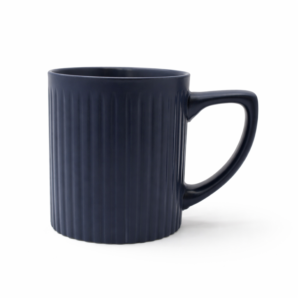 Cuire Ribbed Navy Blue Ceramic Coffee Mug | Mug for Him & Her | Perfect for Gifting | 340ml (Set of 1)