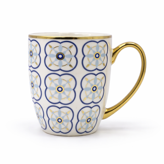 Cuire Blue and Golden Pattern Premium Coffee Mug | Mug for Him & Her | Perfect for Gifting | 370ml (Set of 1)