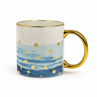 Cuire Blue and Golden Dotted Ceramic Coffee Mug | Mug for Him & Her | Perfect for Gifting | 340ml (Set of 1)