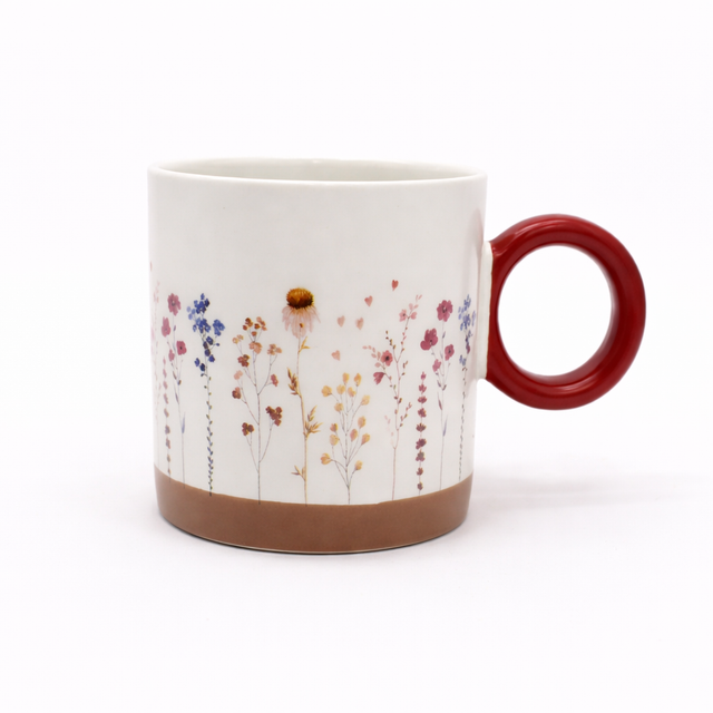 Cuire Red Wildflower Ceramic Coffee Mug | Mug for Him & Her | Perfect for Gifting | 370ml (Set of 1)