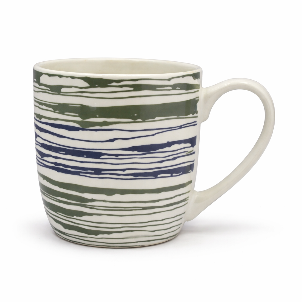Cuire Stripped White Ceramic Coffee Mug | Mug for Him & Her | Perfect for Gifting | 580ml (Set of 1)