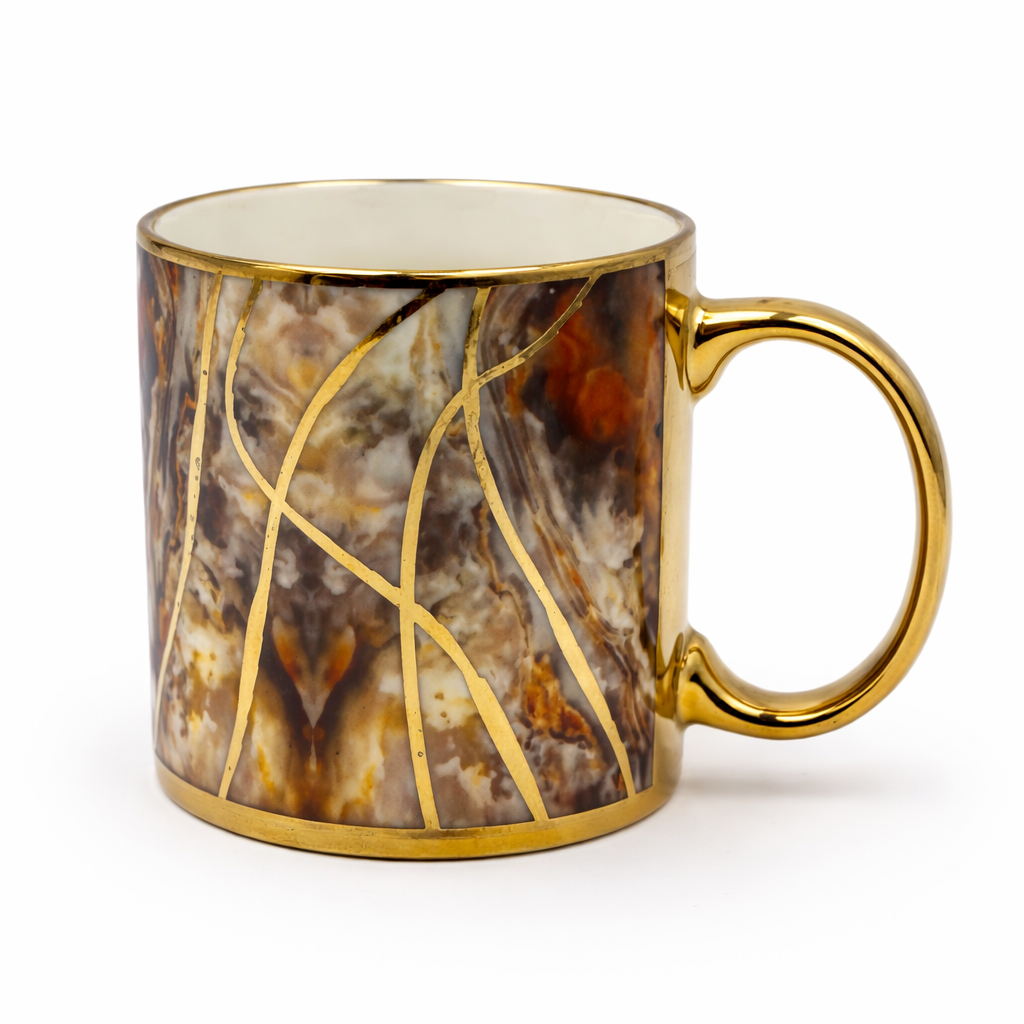 Cuire Golden Veins Design Ceramic Coffee Mug | Mug for Him & Her | Perfect for Gifting | 340ml (Set of 1)