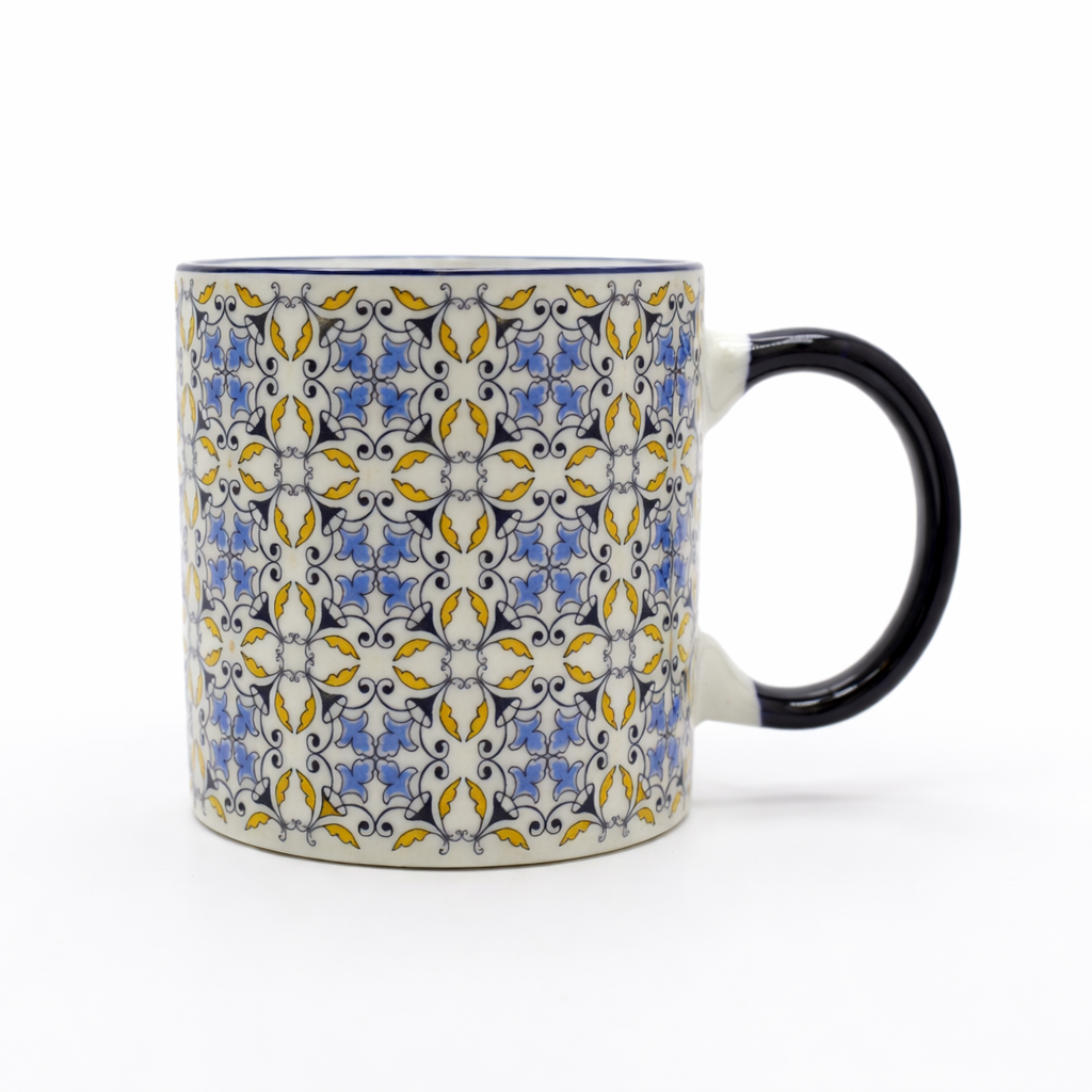 Cuire Blue Patterned Ceramic Coffee Mug | Mug for Him & Her | Perfect for Gifting | 370ml (Set of 1)