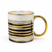 Cuire Black and Golden Striped Ceramic Coffee Mug | Mug for Him & Her | Perfect for Gifting | 340ml (Set of 1)