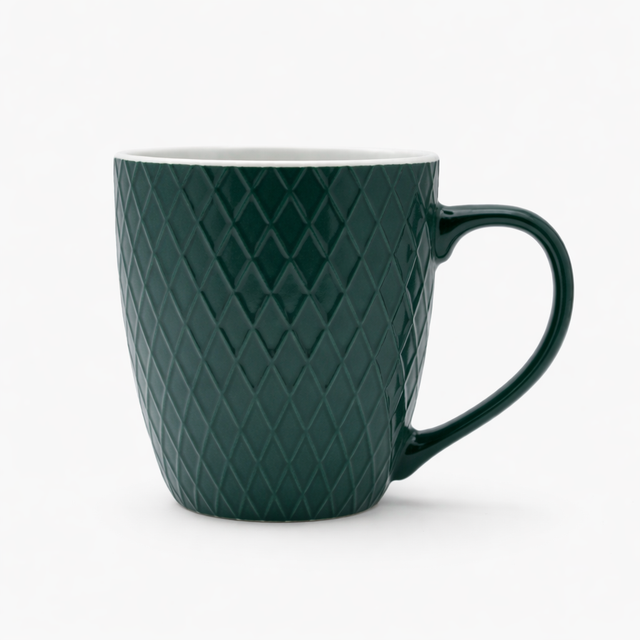 Cuire Diamond Pattern Teal Green Ceramic Coffee Mug | Mug for Him & Her | Perfect for Gifting | 400ml (Set of 1)