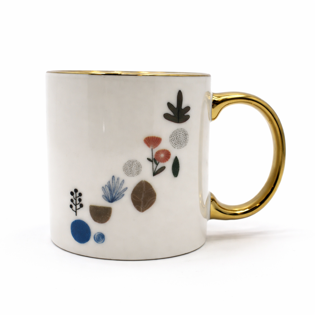 Cuire Golden Watercolour Design Ceramic Coffee Mug | Mug for Him & Her | Perfect for Gifting | 360ml (Set of 1)