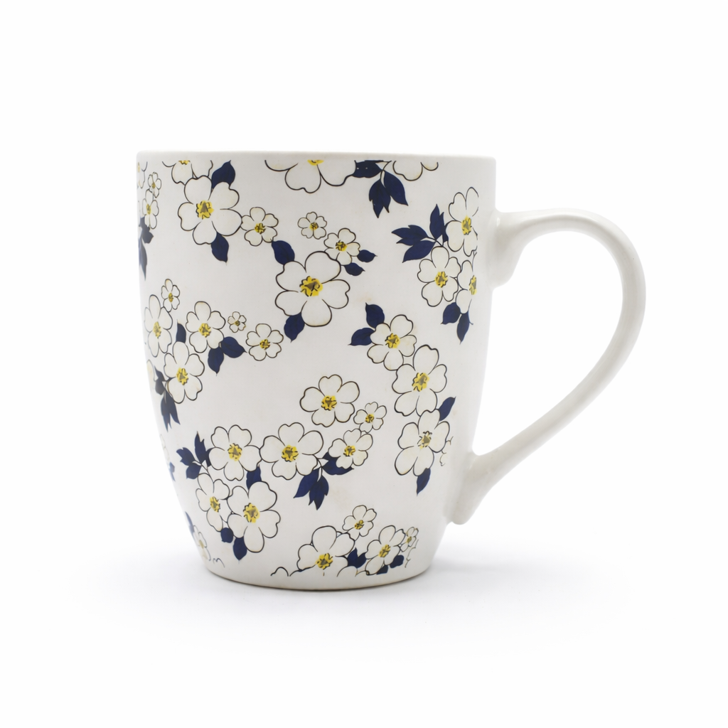 Cuire Black & White Floral Ceramic Coffee Mug | Mug for Him & Her | Perfect for Gifting | 350ml (Set of 1)