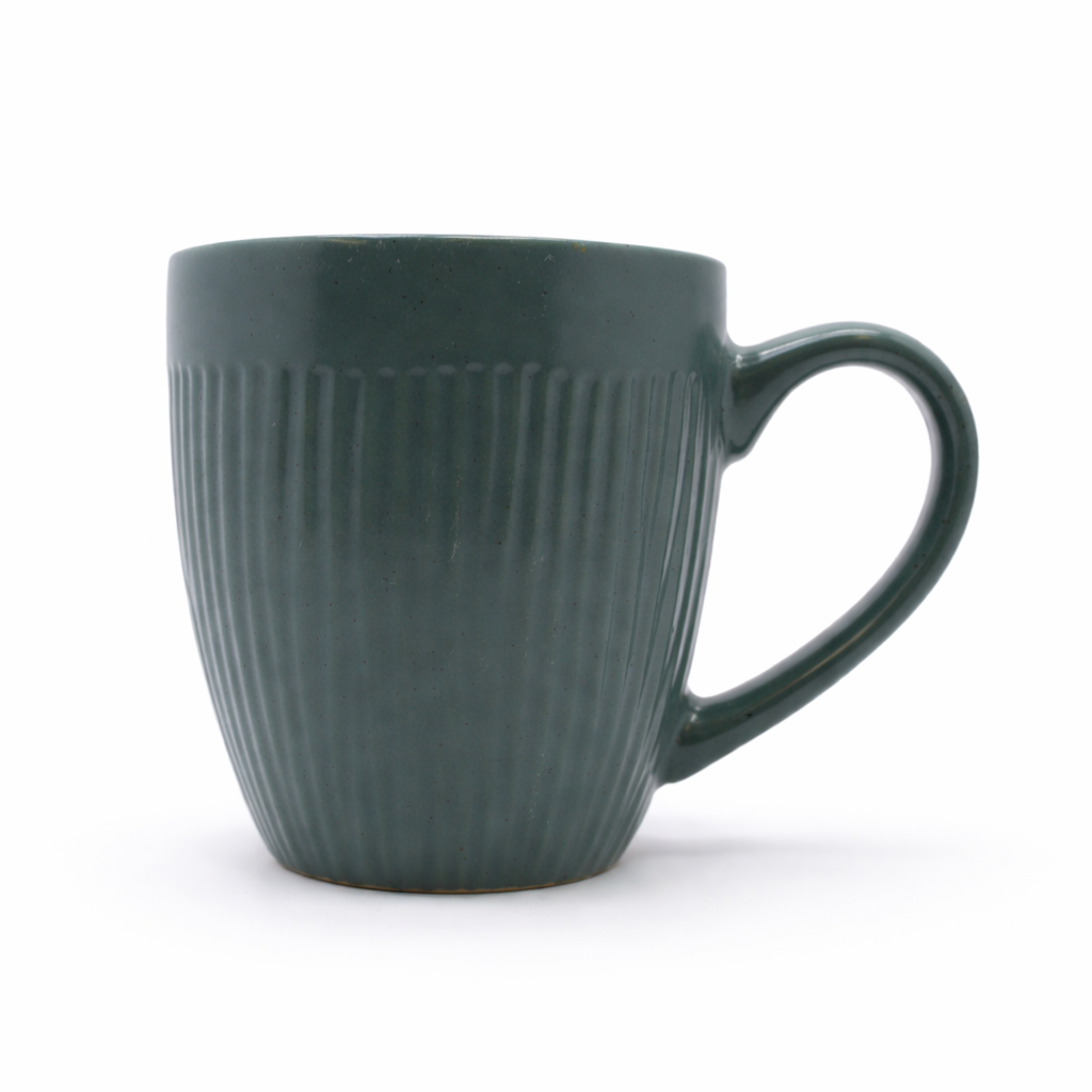 Cuire Ribbed Green Coloured Coffee Mug | Mug for Him & Her | Perfect for Gifting | 510ml (Set of 1)