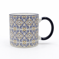 Cuire Blue Patterned Ceramic Coffee Mug | Mug for Him & Her | Perfect for Gifting | 370ml (Set of 1)