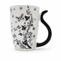 Cuire Floral White with Black Butterfly Ceramic Coffee Mug | Mug for Him & Her | Perfect for Gifting | 400ml (Set of 1)