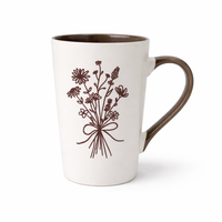 Cuire Brown Coloured Floral Embossed Ceramic Coffee Mug | Mug for Him & Her | Perfect for Gifting | 320ml (Set of 1)