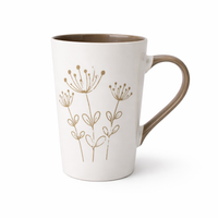 Cuire Beige Coloured Floral Embossed Ceramic Coffee Mug | Mug for Him & Her | Perfect for Gifting | 320ml (Set of 1)