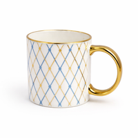 Cuire Navy Blue and Golden Diamond Pattern Ceramic Coffee Mug | Mug for Him & Her | Perfect for Gifting | 340ml (Set of 1)