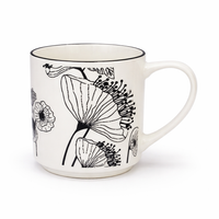 Cuire Floral Black & White Ceramic Coffee Mug | Mug for Him & Her | Perfect for Gifting | 350ml (Set of 1)