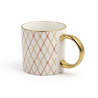 Cuire PInk and Golden Diamond Pattern Ceramic Coffee Mug | Mug for Him & Her | Perfect for Gifting | 340ml (Set of 1)