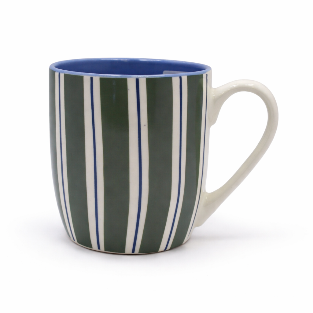 Cuire Stripped White Ceramic Coffee Mug | Mug for Him & Her | Perfect for Gifting | 580ml (Set of 1)