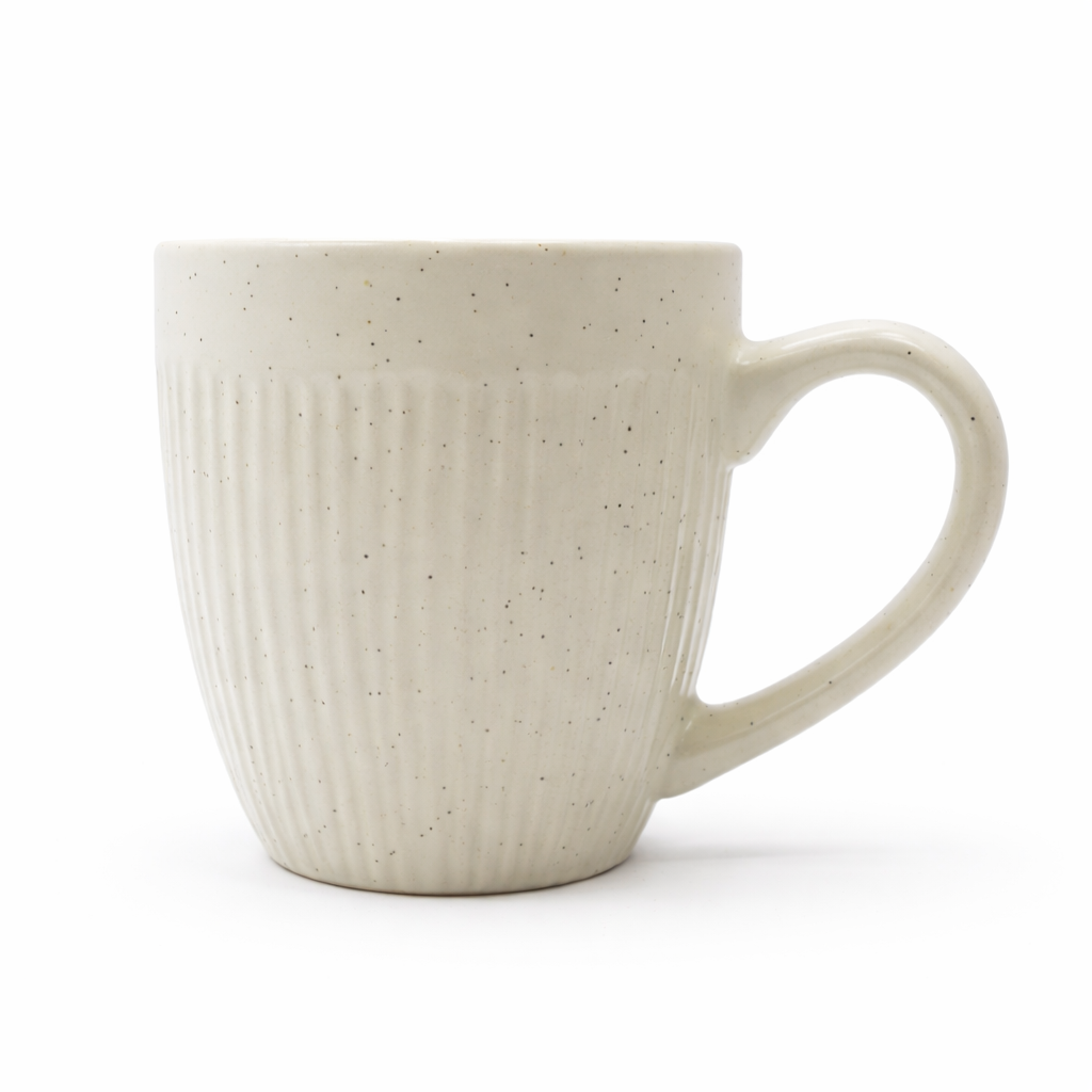 Cuire Ribbed White Coloured Coffee Mug | Mug for Him & Her | Perfect for Gifting | 510ml (Set of 1)