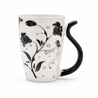 Cuire Floral White with Black Butterfly Ceramic Coffee Mug | Mug for Him & Her | Perfect for Gifting | 400ml (Set of 1)