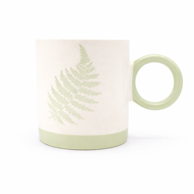 Cuire Green Fern Ceramic Coffee Mug | Mug for Him & Her | Perfect for Gifting | 370ml (Set of 1)