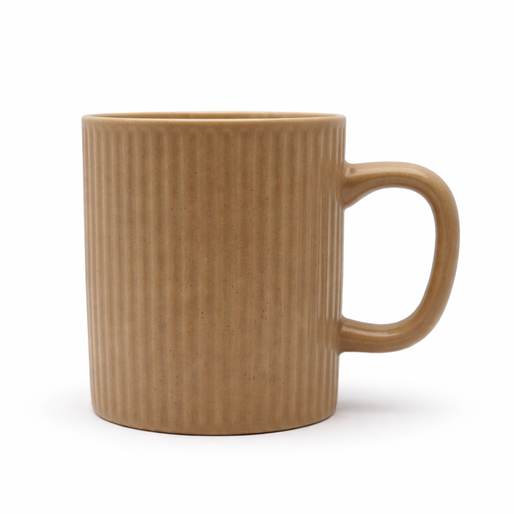 Cuire Ribbed Beige Ceramic Coffee Mug | Mug for Him & Her | Perfect for Gifting | 360ml (Set of 1)