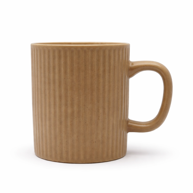 Cuire Ribbed Beige Ceramic Coffee Mug | Mug for Him & Her | Perfect for Gifting | 360ml (Set of 1)