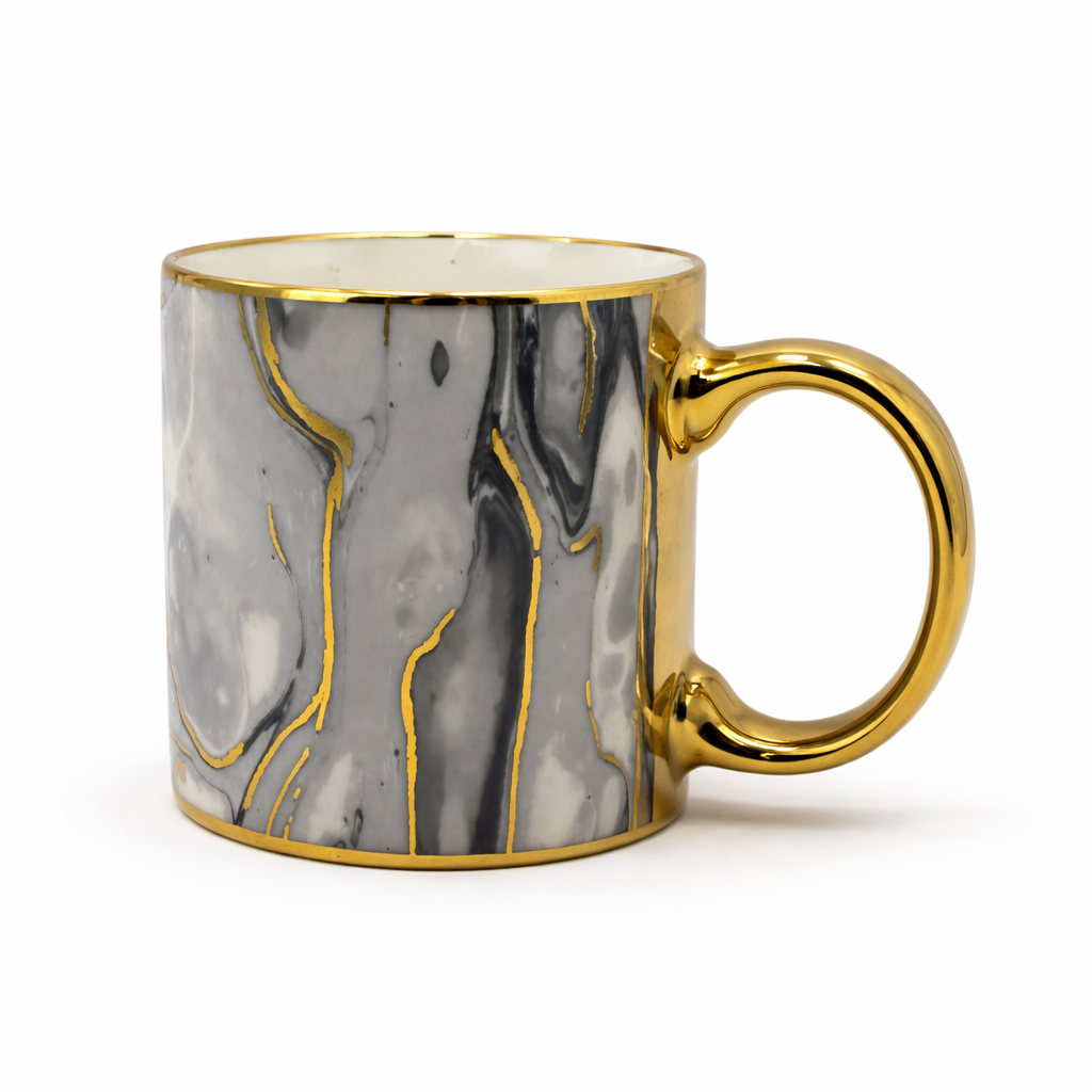 Cuire Golden Marble Ceramic Coffee Mug | Mug for Him & Her | Perfect for Gifting | 330ml (Set of 1)