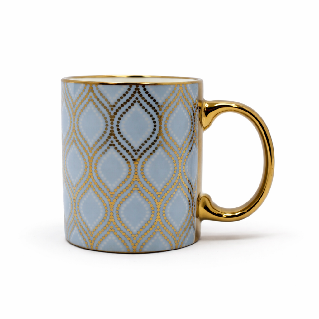 Cuire Floral Golden Ceramic Coffee Mug | Mug for Him & Her | Perfect for Gifting | 370ml (Set of 1)