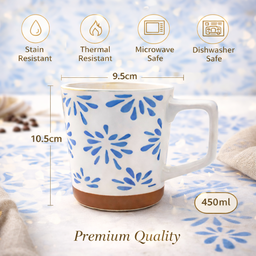 Cuire Blue Large Print Ceramic Coffee Mug | Mug for Him & Her | Perfect for Gifting | 450ml (Set of 1)