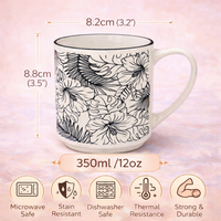 Cuire Floral Black & White Ceramic Coffee Mug | Mug for Him & Her | Perfect for Gifting | 350ml (Set of 1)