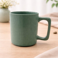 Cuire Ribbed Sage Green Ceramic Coffee Mug | Mug for Him & Her | Perfect for Gifting | 380ml (Set of 1)