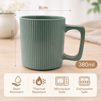 Cuire Ribbed Sage Green Ceramic Coffee Mug | Mug for Him & Her | Perfect for Gifting | 380ml (Set of 1)