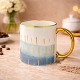 Cuire Azure Gold Waves Ceramic Coffee Mug 340ml | Blue Watercolor Design with Gold Handle & Rim | Stain Resistant, Thermal Resistant | Strong & Durable Tea & Coffee Cup (Blue with Golden Droplets)
