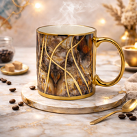Cuire Golden Veins Designer Ceramic Mug |Stain Resistant, Thermal Resistant | Strong & Durable Premium Tea Cup| 340ml (Golden Veins with Granite)