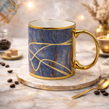 Cuire Golden Veins Designer Ceramic Mug |Stain Resistant, Thermal Resistant | Strong & Durable Premium Tea Cup| 340ml (Golden Veins with DEEP Blue Marble)