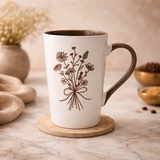 Cuire Brown Coloured Floral Embossed Ceramic Coffee Mug | Mug for Him & Her | Perfect for Gifting | 320ml (Set of 1)