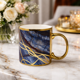 Cuire Blue and Golden Veins Design Ceramic Coffee Mug | Mug for Him & Her | Perfect for Gifting | 340ml (Set of 1)