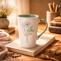 Cuire Green Coloured Floral Embossed Ceramic Coffee Mug | Mug for Him & Her | Perfect for Gifting | 320ml (Set of 1)